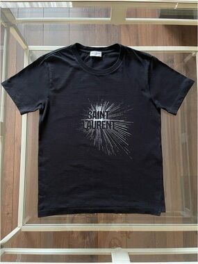 Saint Laurent - YSL - Yves Saint Lauren Black Crewneck Tee with Silver Logo